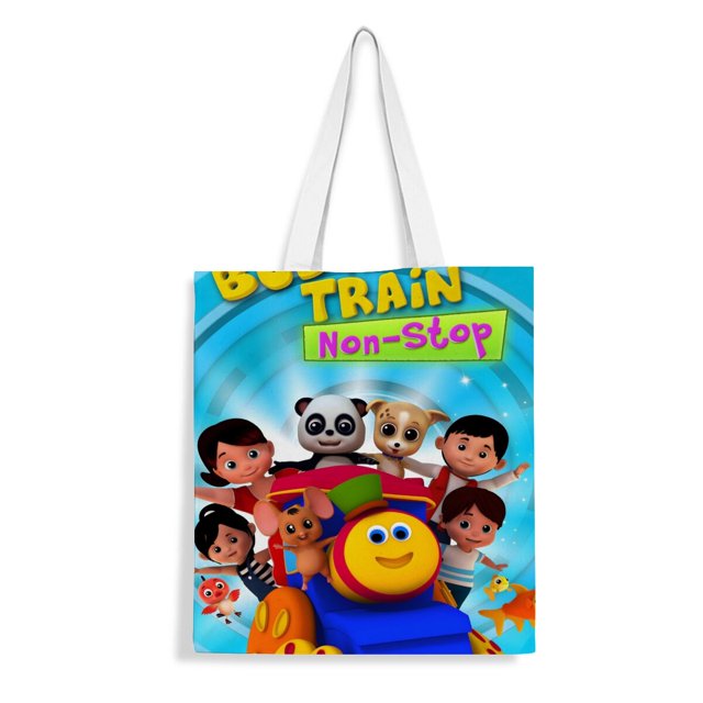 Bob the Train Bolso de tela con estampado de lienzo para mujer, bolsa de compras reutilizable y estética, con cremallera interior, regalo para mujer,40*45cm.