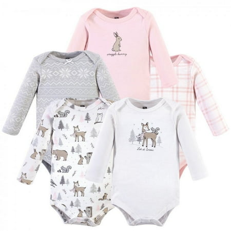 UPC: 0660168523577 | Hudson Baby Infant Girl Cotton Long-Sleeve Bodysuits 5pk Winter Forest 18-24 Months
