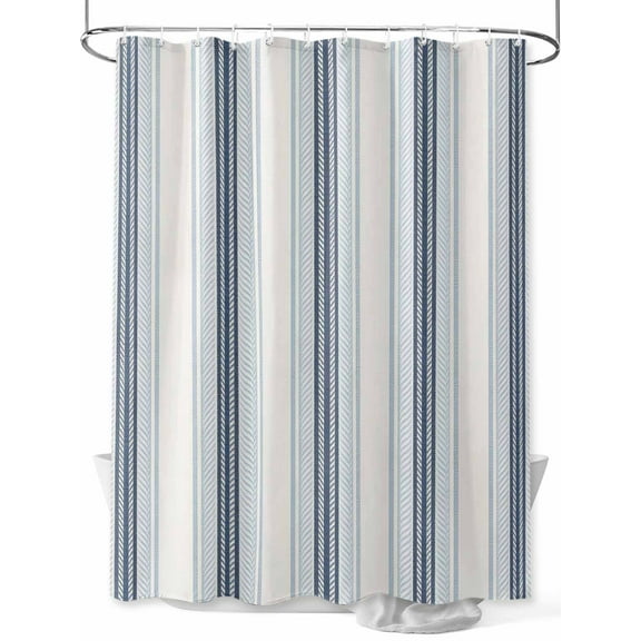 Fsddascl Blue Beige Shower Curtain Set - Extra Long 72" x 96" Washable Bathtub Curtain with 12 Hooks, Modern Abstract Gradient Vertical Stripes Waterproof Fabric Stall Shower Curtains for Bathroom