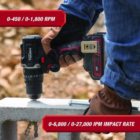 HYPER TOUGH 20V BRUSHLESS 1/2-INCH 2-SPEED CORDLESS HAMMER DRILL BATTERY & CHARGER
