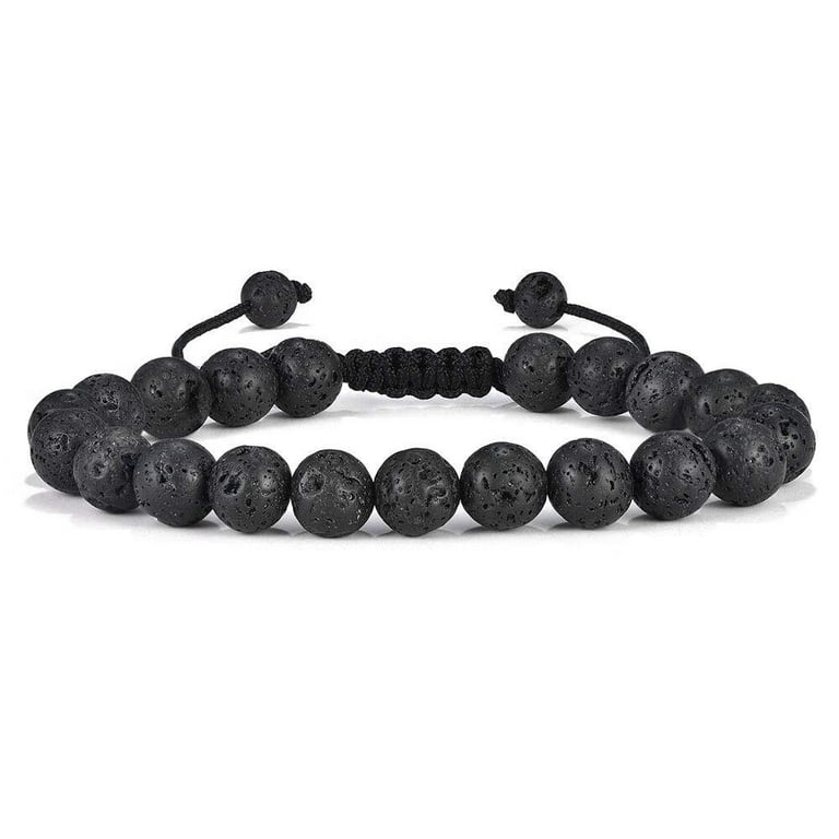 IEFSHINY 8mm Beaded Bracelets for Men Women Adjustable Natural Lava Rock Stone Bracelets