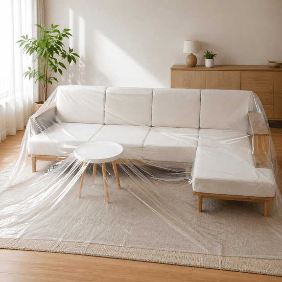 Plastic L-Shape Sectional Couch Cover Moving & Storage Bag