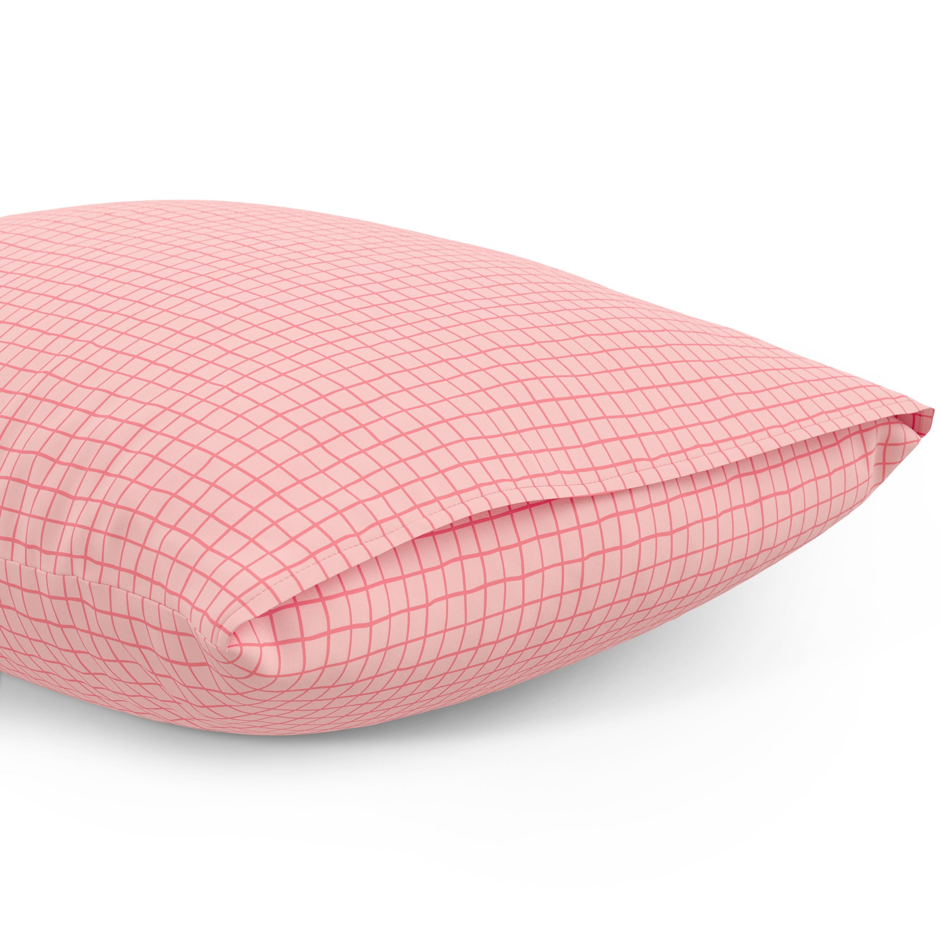Mainstays Kids Microfiber Bed Sheet Set, Queen, Pink Grid, 4 Pieces