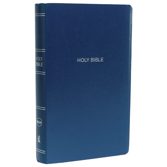 Biblia HarperCollins NKJV de aspecto cuero azul, letras rojas