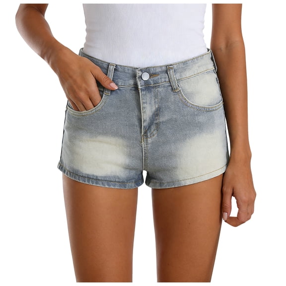GEWSEY Women's Low Waist Button Skinny Denim Shorts Streetwear Stretch Shorts (Blue, S)