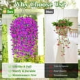 thumbnail image 2 of Lyacmy 4 Pcs Artificial Hanging Flowers for Outdoor Spring Decor, UV Resistant Fake Flower Morning Glory for Outdoor Garden Porch Patio Wedding Decor,Purple and Magenta, 2 of 8