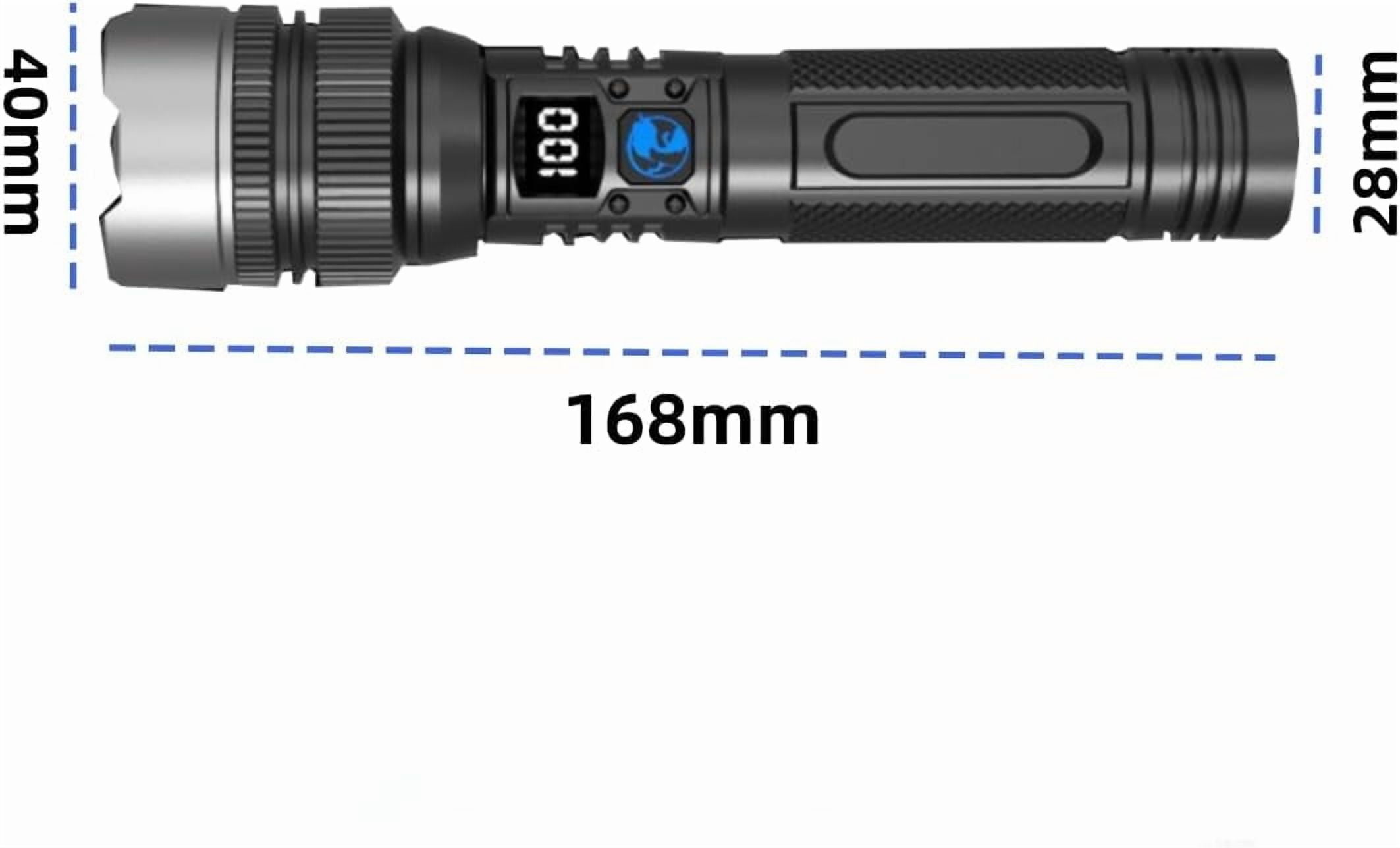 2-in-1 Strong Flashlight (Power Bank)，Digital Display of Power, Rechargeable, X4Waterproof, Adjustable Brightness Flash Light for Outdoor, Emergency, Night Garage Lighting