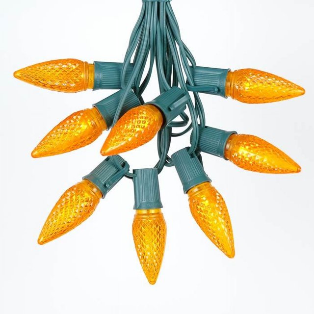 25 Foot C9 LED Outdoor Lighting Patio Christmas String Light Set, Orange, Green Wire, 25 Bulbs