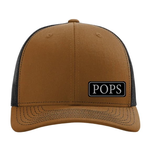 POPS Vegan Leather Patch Cap, Richardson 112, Richardson Hat, Dad Hat, Dad Gift, Dad Birthday Gift, Richardson Cap, Leather Richardson, Richardson Hat, Richardson Cap (Caramel/Black)