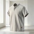 thumbnail image 2 of successthop Collarless Shirts for Men Short Sleeve T Shirt with Button Mock Neck Top Breathable Vacation Clothes Gray, 2 of 5