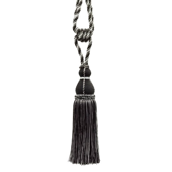 Large Elegant Curtain & Drapery Tassel Tieback, Tassel Length 12" (30.5cm), 30" Spread (76cm) (Style# TBH15), Silver Grey, Black #SGB (Pure Black, Light Grey, Grey Silver) Sold Individually