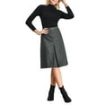 thumbnail image 2 of INSPIRE CHIC Women's Office Knee Lenght High Waist Plaid Tartan Skirt S Dark Grey, 2 of 5