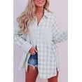 thumbnail image 1 of Women's Green Mix Checked Patchwork Long Sleeve Shirt, 1 of 5