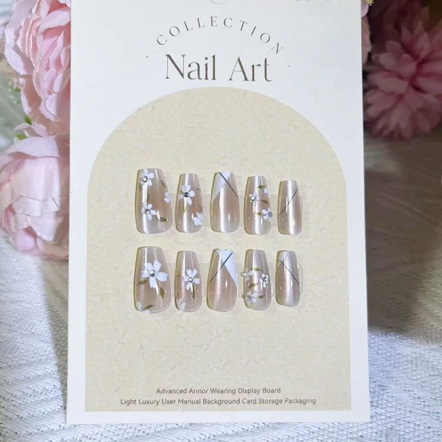 Puntas de uñas largas y recortadas, hechas a mano, de tacto lujoso, uñas postizas, talla S, talla M, talla XS, código completo para decoración de uñas