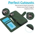 thumbnail image 3 of Wallet Case for iPhone 16, 2 In 1 PU Leather Flip Phone Case with Detachable Magnetic TPU Inner, Kickstand Phone Cover with Card Slots & Wrist Strap for iPhone 16, Green, 3 of 6