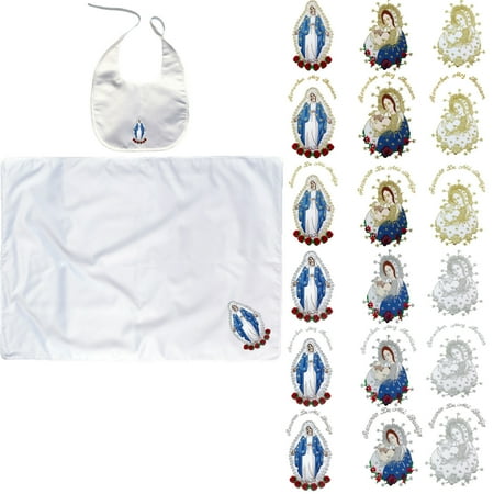 

Baby Baptism White Swaddle Blankets & Bib Set Embroidery Holy Virgin Mary & Pope