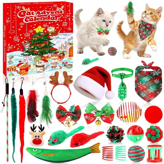 Cat Advent Calendar 2026-24 Days Christmas Countdown Calendar for Pets with Interactive Toys & Costume Accessories, Xmas Ideal Gift for Cats Lovers