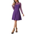 thumbnail image 2 of Vestido de fiesta skater de manga transparente de malla con corazón para mujer INSPIRE CHIC XL púrpura oscuro, 2 of 5