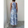 thumbnail image 2 of Blue Watercolor Floral Print Halter Neck Smocked Waist A-Line Maxi Dress For Women, 2 of 8