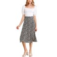 thumbnail image 2 of MODA NOVA Juniors Peasant Elastic Waist A-Line Leave Print Midi Skirt Navy XS, 2 of 5
