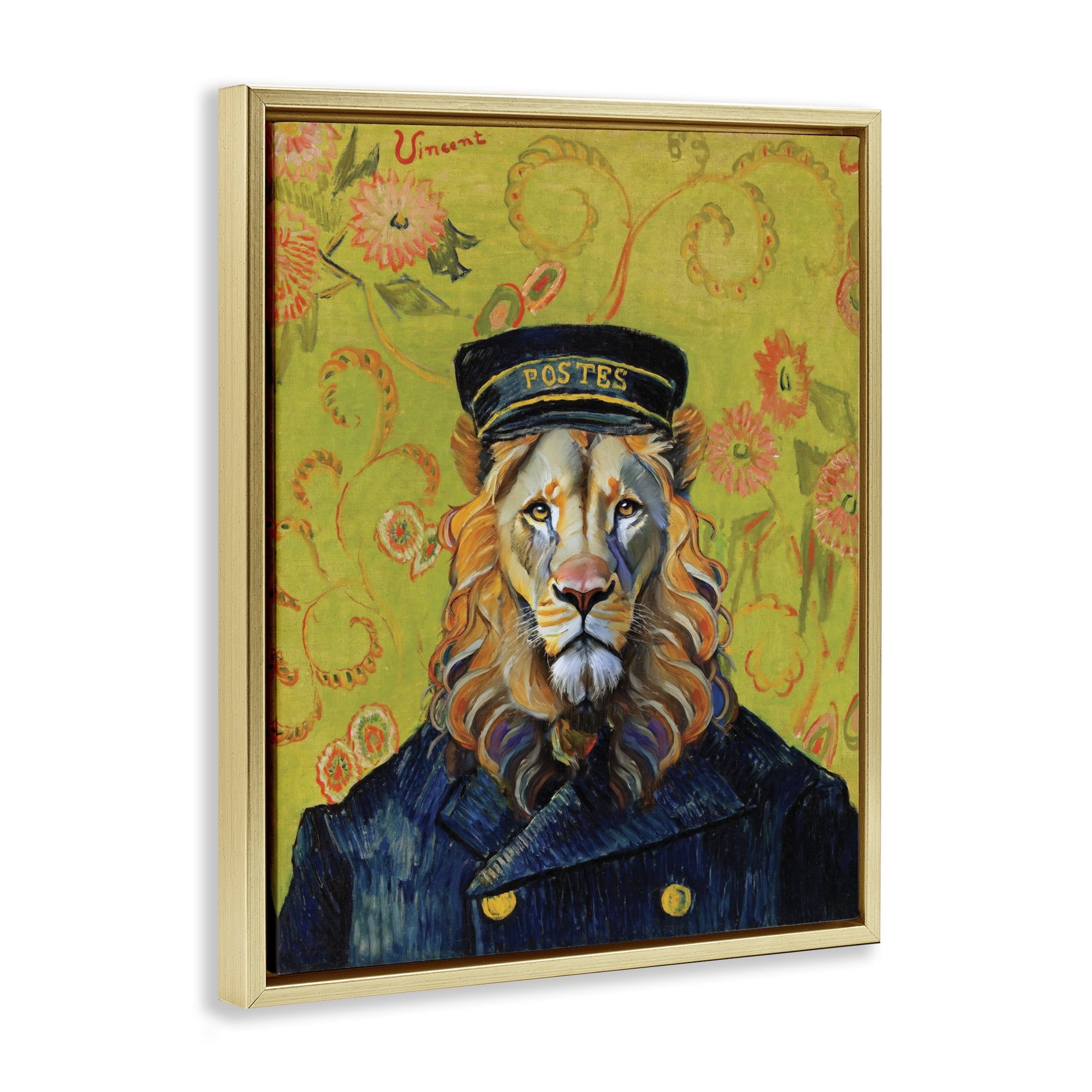 Stupell Industries French Lion Postmaster Gold Framed Floater Canvas Wall Art, design by Grotto Studios