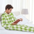 thumbnail image 6 of Honeii White Green Plaid Pattern Mens Pajamas Set,2pcs Men's Lounge Long Sleeve Sleep Shirt and Pajama Bottoms Sleepwear Set,Mens Pjs Sets-Medium, 6 of 7
