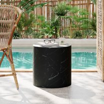 Zayden Outdoor Patio Round Accent Table, Concrete, Black Marble