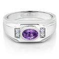 thumbnail image 2 of Gem Stone King Men's 925 Sterling Silver Purple Amethyst and White Created Sapphire Ring (1.26 Cttw, Gemstone February Birthstone, Oval 8X6MM,, Size 12), 2 of 3