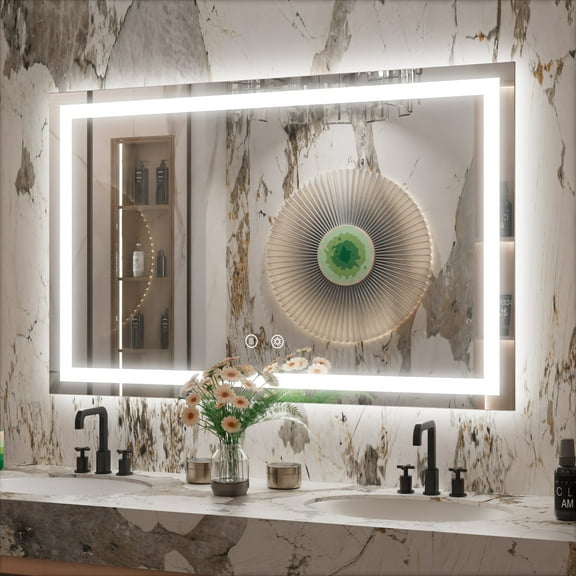 JSneijder 48x30 Inch LED Bathroom Vanity Mirror with Lights, Dimmable, Anti-Fog Frameless Wall Mounted Lighted Mirror for Vanity