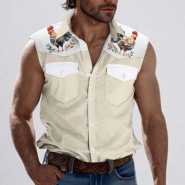 Camiseta sin mangas con cuello vuelto para hombre, estilo informal, a la moda, con estampado, cuello vuelto, sin mangas, bolsillos, deportiva, de poliéster