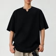 thumbnail image 4 of Men's Short Sleeve Shirts Casual Solid Color Vertical Texture Short Sleeved V-Neck Shirt, 4 of 8