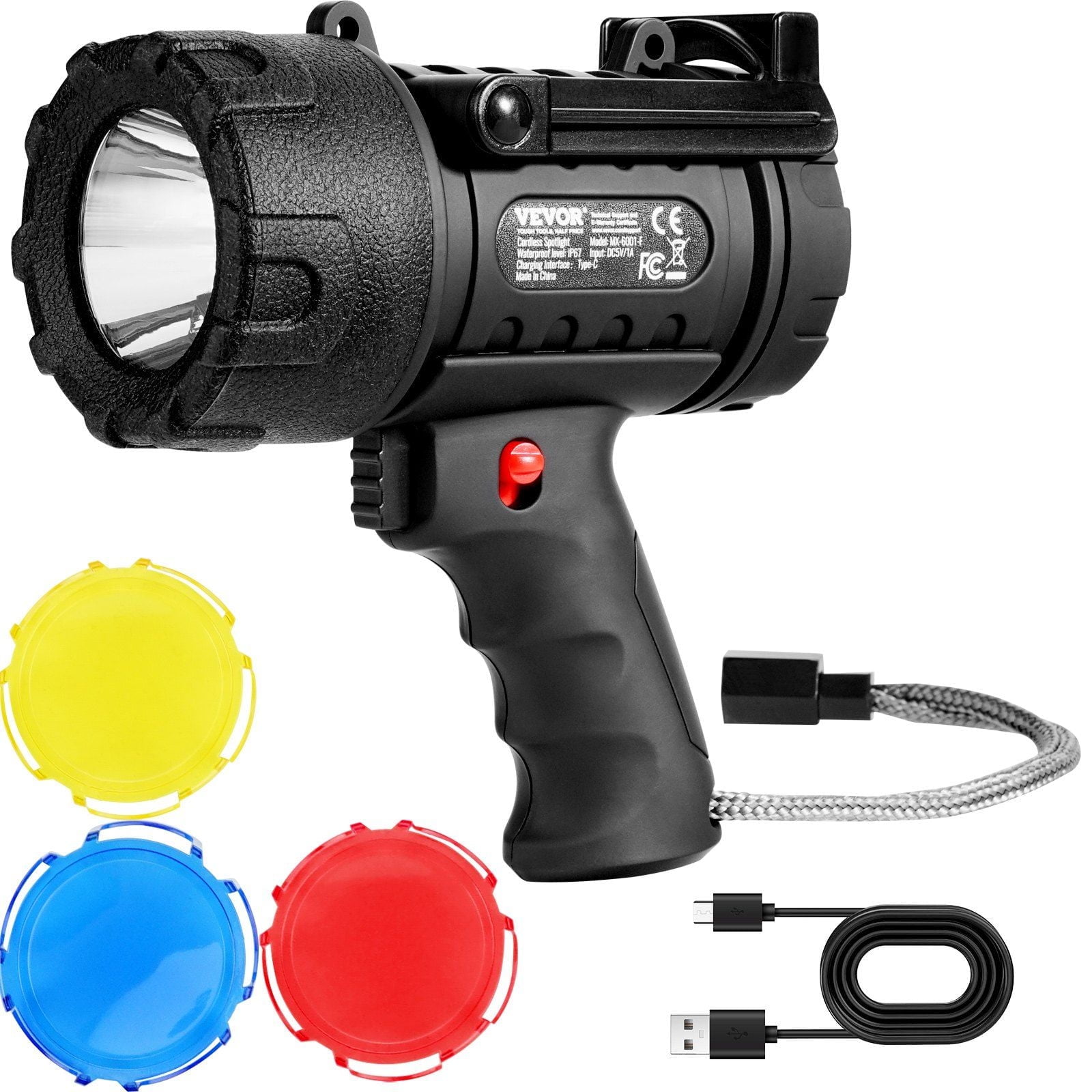 200000LM Super Bright Rechargeable Flashlight Spotlight, USB Fast Charging & 360° Rotatable Handle, Heavy-Duty Searchlight for Work/Outdoor