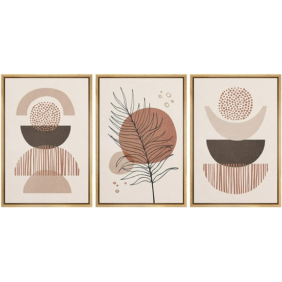 wall26 Framed Canvas Print Wall Art Set Mid-Century Pastel Geometric Semi Circles Nature Abstract Illustrations Modern Art Bohemian Decorative for Living Room, Bedroom, Office - 16"x24"x3 Natural