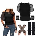 thumbnail image 3 of Traje de los años 80 para mujer, traje de graduación de los años 80, camiseta Retro de malla de neón, conjunto de guantes, accesorios de vestir para fiesta de los años 80, 3 of 5