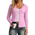 thumbnail image 2 of Kaprioy Womens Cropped Cardigan Knit Shrugs for Dresses Tops V Neck Button Down Fall Fashion Cardigans Sweaters Pink, S, 2 of 9