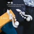 thumbnail image 5 of EOEMY Long Leaf Dangle Drop Pearl Earrings Cz Top White Gold Plated Costume Jewellery, 5 of 9