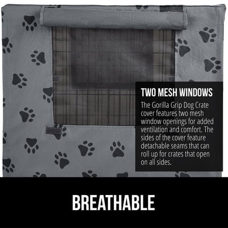 GORILLA GRIP Dog Crate Cover, Fits 24 Indoor Kennel Cage, Breathable Mesh Windows, Gray Paw