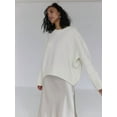 thumbnail image 3 of Women Long Sleeve Knit Sweater Jumper O Neck Tops Pullovers Casual Loose Sweater White One Size, 3 of 5