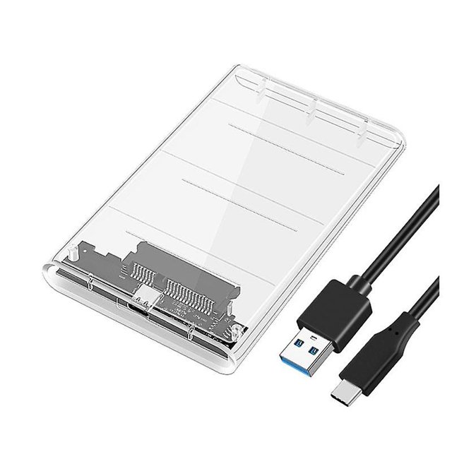 Carcasa para disco duro USB 3.0/Tipo C de 2,5 pulgadas, carcasa para disco duro SSD SATA3 a USB 3.0, caja transparente para disco duro USB, blanco transparente, blanco transparente