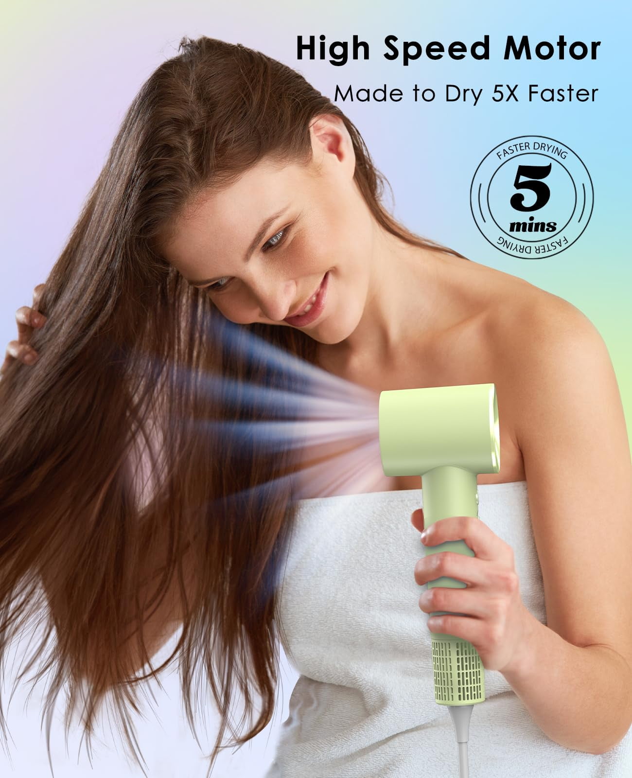 Negative Ionic Hair Dryer with 110,000 RPM Brushless Motor - High-Speed Lightweight Blow Dryer for Travel & Home Use, Fast Drying Low Noise Hair Drier with Smooth Nozzle, Green