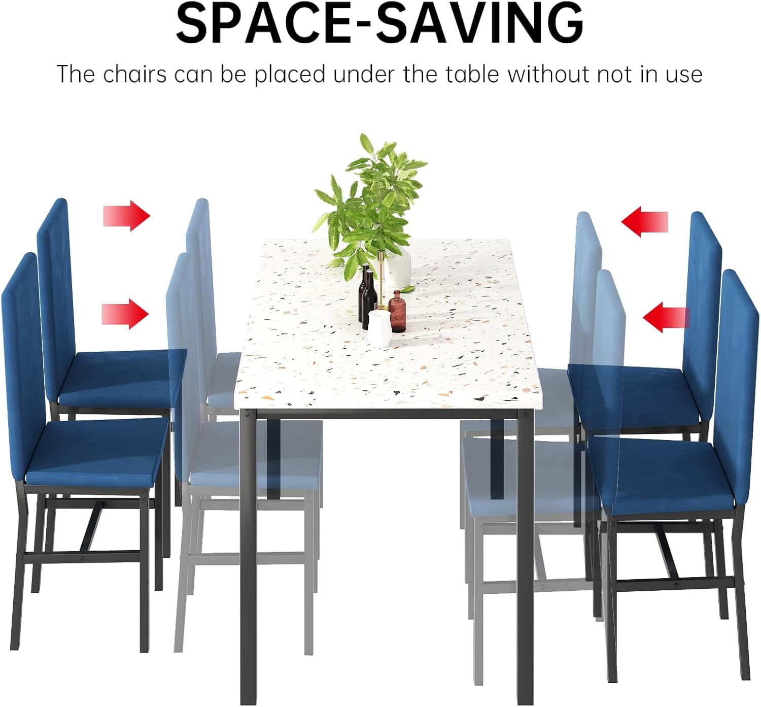 4-person dining table set, modern artificial marble dining table set, kitchen table and chair set of 4 pieces, with 4 PU leather chairs, suitable for small spaces, apartments, restaurants,Blue