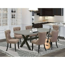 East West Furniture X-Style 7-piece Wood Dining Set with Linen Seat in Black