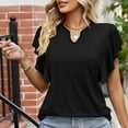 thumbnail image 5 of WIZUTIZ Tops for Women up to 30% Off Comfy Pure Colour Elegant Tshirts Ladies Holiday Beach V-Neck Blouse Linen Short Sleeve Tops Basic Ultra Soft T-shirt Oversize Retro Solid Tee Shirts Black XL, 5 of 6