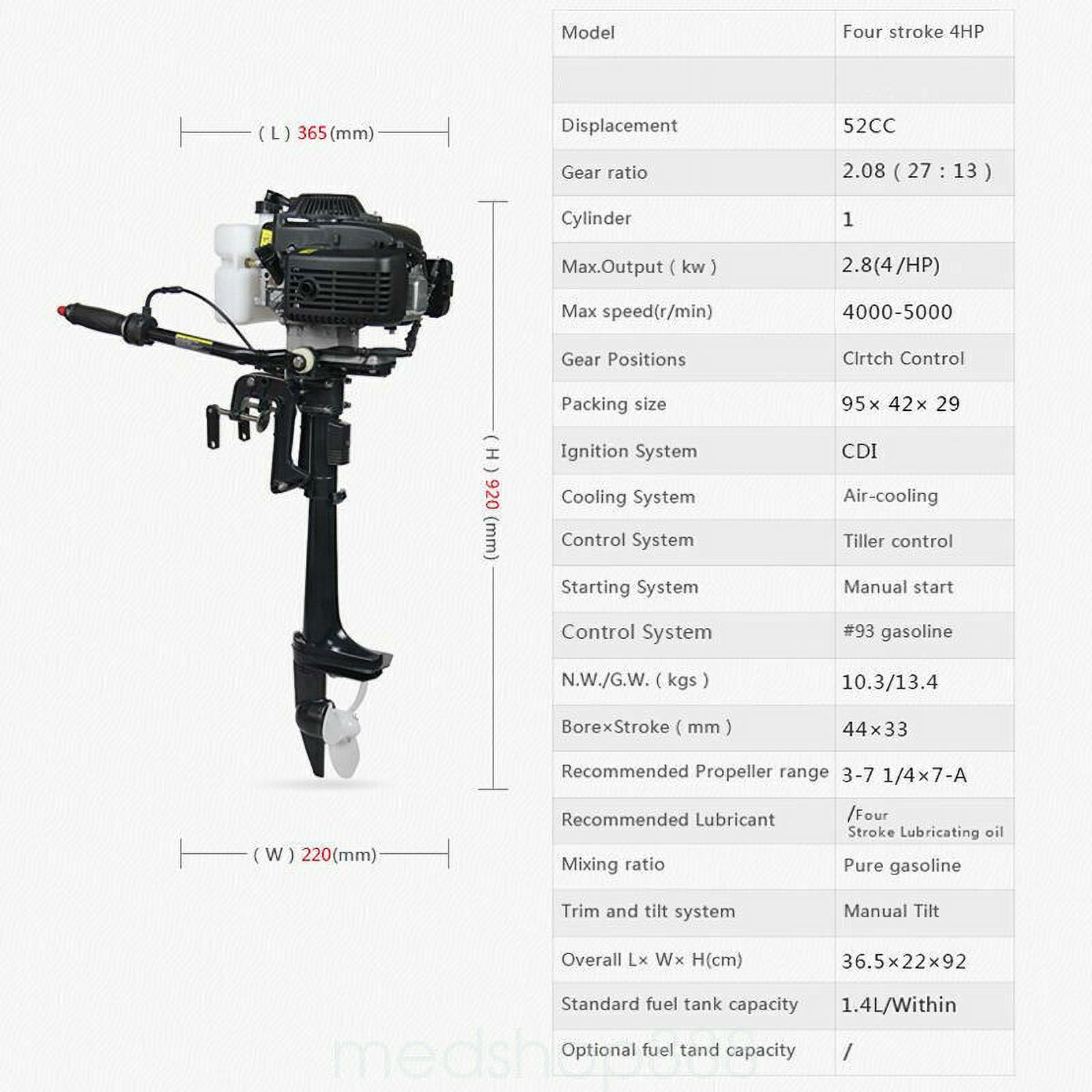 HANGKAI 4HP 4-Stroke Outboard Motor with Manual Starter and Air Cooling System