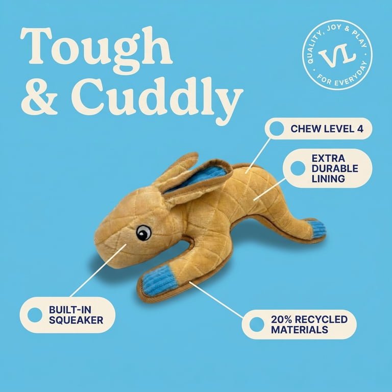 Vibrant Life Brown Bunny Plush Dog Toy with Squeaker, Chew Level 4
