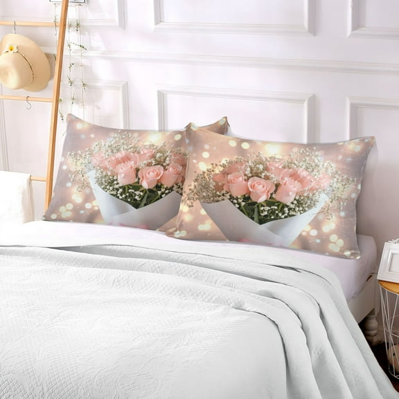 Pillow Case Plush Pillow Pink Roses Case standard size/King size/Queen size Bed Pillow Pillowcases