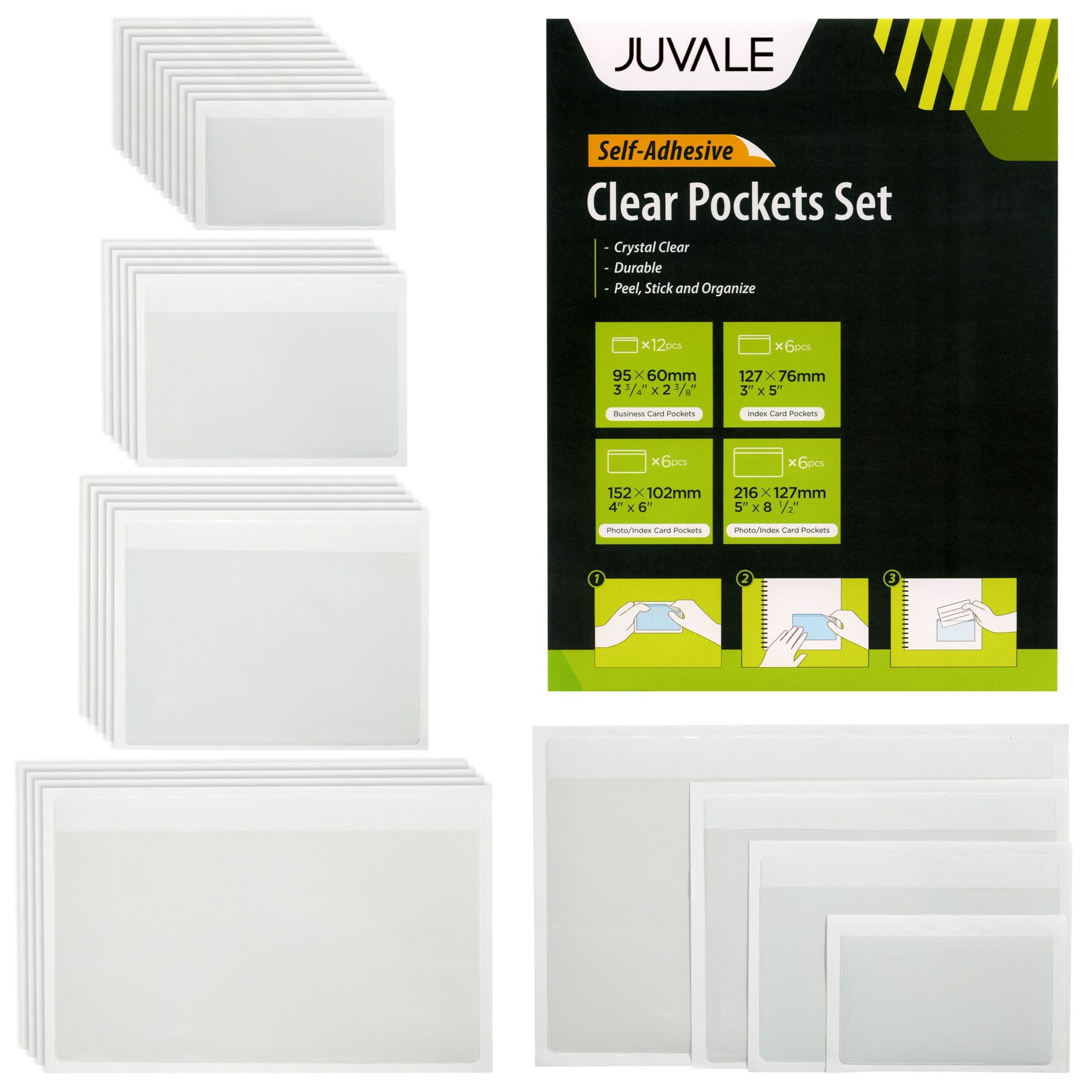 100-Pack Self-Adhesive Index Card Pockets - Top Loading, 4x6 Inch, Clear Polypropylene For Organization