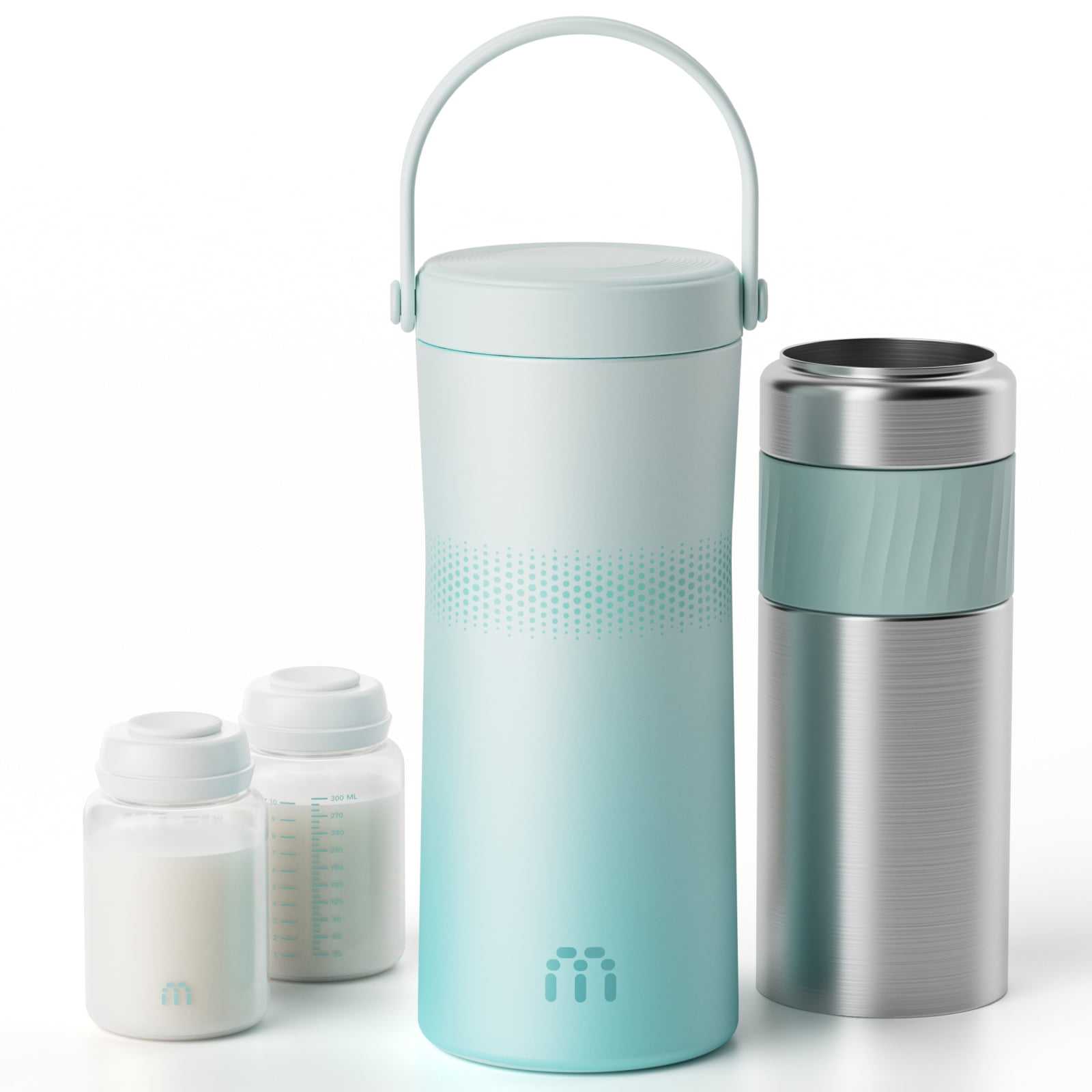 MAMAPRO Portable Breast Milk Cooler 22oz 24 Hours Stainless Steel Breastmilk Freezer Leakproof Chiller with 2 Storage Bottles for Baby