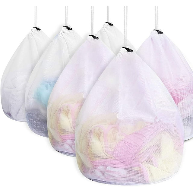 Lot de 6 Sacs à Lessive, Sacs à Lessive Réutilisables de Voyage avec Cordon de Serrage, Sacs à Lessive en Filet