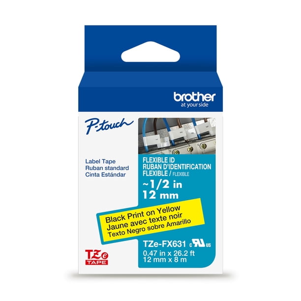 Cinta adhesiva Brother P-Touch TZEFx631, 12 mm x 8 m, negro sobre amarillo